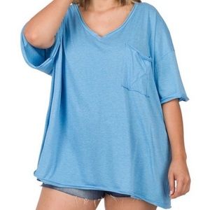 ZENANA
Oversized Cotton Raw Edge Tee
V-neck Front Pocket Half Sleeve